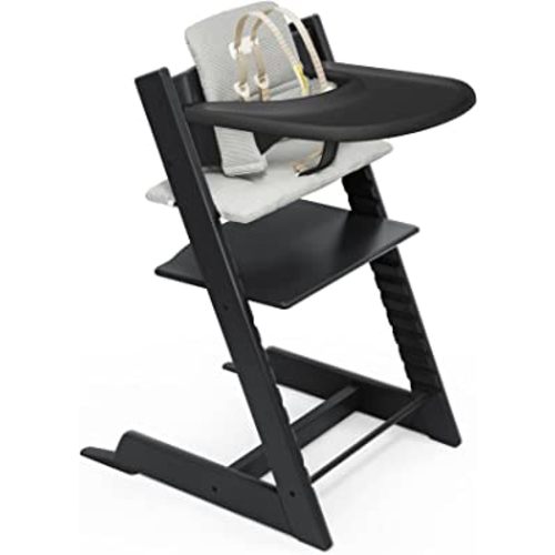 Tripp Trapp High Chair and Cushion with Stokke Tray - Black with Nordic Grey - Adjustable, Convertible, All-in-One High Chair for Babies & Toddlers