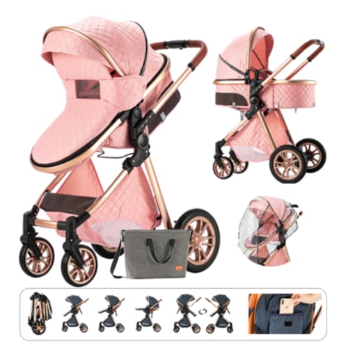 Prokoke High Landscape Airplane Travel Baby Stroller,Lightweight Pushchair & Pram for 0-3 Years Old,,Unisex(Pink)
