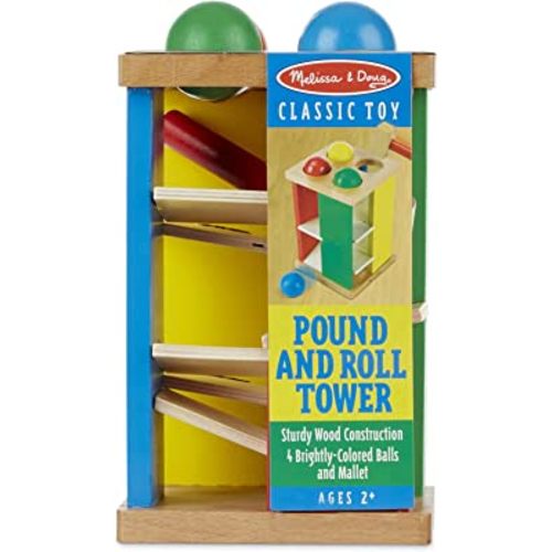 Melissa & Doug Deluxe Pound and Roll Wooden Tower Toy With Hammer - Pound A Ball, Educational Toddler Toys, Wooden Pounding Bench For Ages 2+