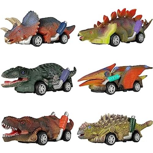DINOBROS Dinosaur Toy Pull Back Cars,6 Pack Dino Toys for 3 Year Old Boys Girls and Toddlers,Boy Toys Age 3,4,5 and Up,Pull Back Toy Cars,Dinosaur Games with T-Rex