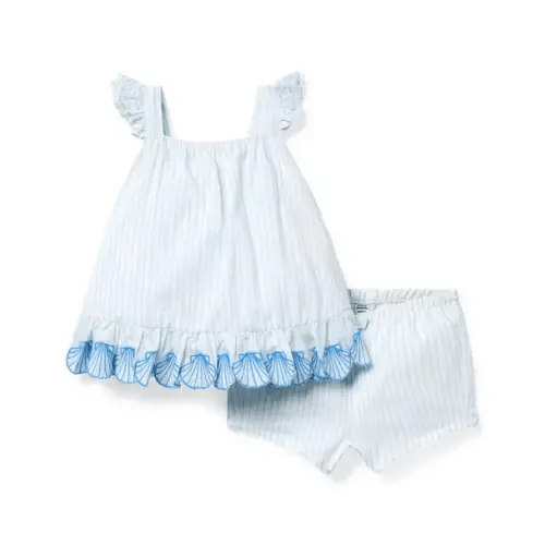 Baby Icy Blue Stripe Baby Striped Seashell Matching Set by Janie and Jack