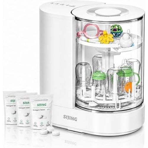 SIJING Baby Bottle Washer, Sterilizer and Dryer with Visible Glass Chamber, 4-in-1 Automatic Bottle Cleaner for Bottles, Nipples, Pacifiers & Breast Pump Parts