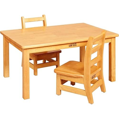 ECR4Kids 24in x 36in Rectangular Hardwood Table with 16in Legs and Two 8in Chairs, Kids Furniture, Honey