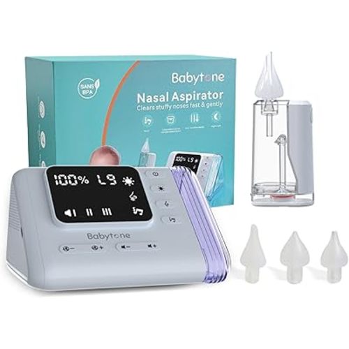 Babytone Baby Nasal Aspirator - Electric Nose Suction Hosptial-Grade, Booger Sucker for Babies,Toddler, Infant,Adult, Nose Cleaner with 3 Tips,9 Suction Levels,Music, Night Light, Integrated Storage