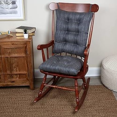 Klear Vu Omega Non-Slip Rocking Chair Cushion Set with Thick Padding and Tufted Design, Includes Seat Pad & Back Pillow with Ties for Living Room Rocker, 17x17 Inches, 2 Piece Set, Denim