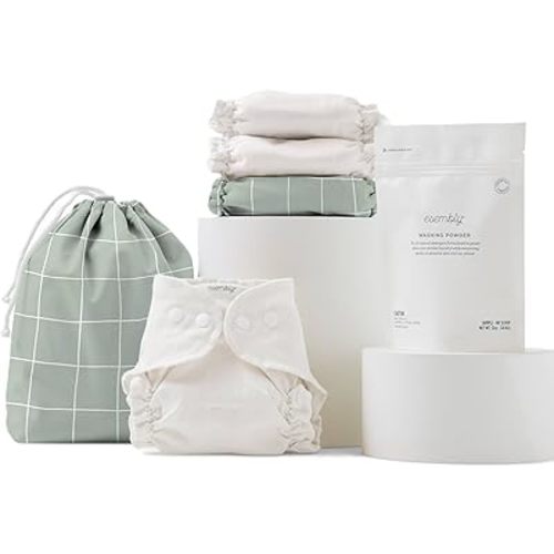 Esembly Cloth Diaper Try-It Kit, Starter Gift Set, Includes 3 Organic, Reusable Diapers Inners, 1 Stylish Outer, Patented Detergent & Wet Bag - Earth-Friendly Diapering, Lattice, Size 1 (7-18lbs)