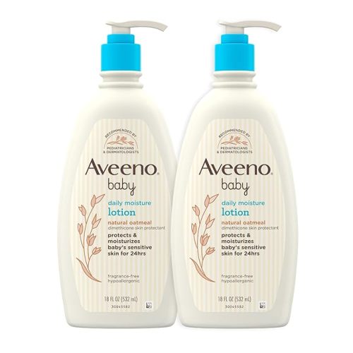 AVEENO BABY Daily Moisture Body Lotion for Delicate Skin, Natural Colloidal Oatmeal & Dimethicone, Hypoallergenic Moisturizing Lotion, Fragrance- & Paraben-Free, Twin Pack, 2 x 18 fl. oz - 18 Fl Oz (Pack of 2)