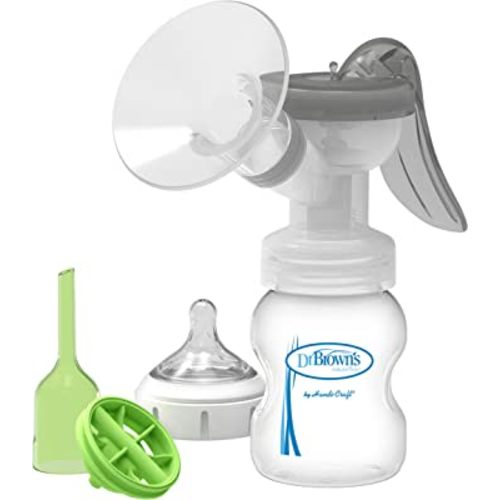 Dr. Brown's Manual Breast Pump with SoftShape 100% Silicone Shield (B,25mm flange) & Anti-Colic Options+ Wide-Neck Baby Bottle 5 oz/150 mL,with Level 1 Slow Flow Nipple