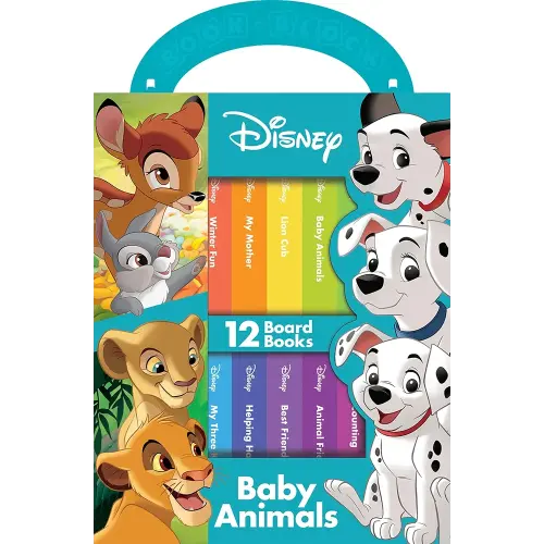 Disney Lion King, Bambi, 101 Dalmatians, and More! - Baby Animals My First Library Board Book Block 12-Book Set - First Words, Alphabet, Numbers, and More! Baby Books - PI Kids