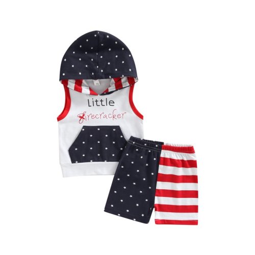 Bagilaanoe Baby Boys Independence Day Clothes Sets Sleeveless Hooded Tops and Star Stripe Print Shorts 3 6 12 24 Months Infant 2pcs July 4th Outfits