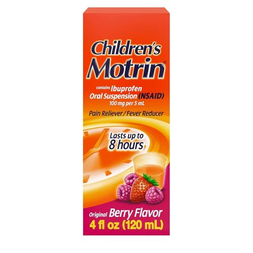 Children's Motrin Oral Suspension Medicine, 100 mg Ibuprofen, Kids Fever Reducer & Pain Reliever for Minor Aches & Pains Due to Cold & Flu, Alcohol-Free, Berry Flavored, 4 fl. oz