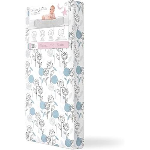 Dream On Me Floral Dreams Firm Fiber Baby Crib Mattress in Teal, Greenguard Gold and JPMA Certified, Fits All Standard Cribs and Toddler Beds, Waterproof Sleep Surface & Machine Washable Cover