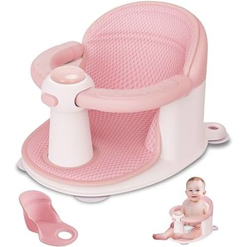 Baby Bath Seat for Babies 6 Months & up, Soft Cushions, Non-Slip Baby Bath Seat, Safe & Comfortable Baby Bath Support, for Bathtub/Living Room/Shower Room(Pink)