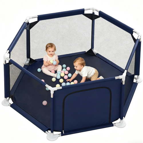 Compact Baby Playpen, 6-Panel Portable Nursery Center, Travel Baby Playards, Infant Play Game Area, Blue