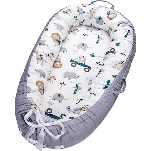 Infant Support Cushions | Baby Lounger | Organic Cotton Infant Lounger | Reversible, Adjustable & Portable Floor Lounger | Supervised Use | Soft, Breathable, Washable Cover(Animal)
