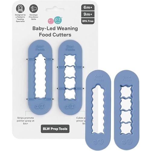 ezpz Baby Led Weaning Food Cutters | 2 Pack | For Ages 6 Months to 9 Months + (Indigo)