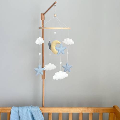 Moon and Stars Baby Mobile Boy Girl,Baby Mobile,Crib Mobile,Cloud Mobile,Nursery Mobile Custom,Star Mobile Felt,Celestial Themed Nursery