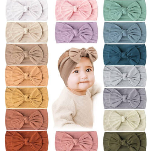Prohouse 20PCS Baby Nylon Headbands Hairbands Hair Bow Elastics for Baby Girls Newborn Infant Toddlers Kids(Clay)
