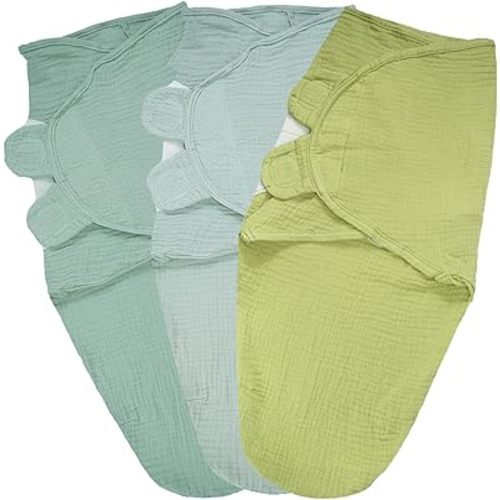 Organic Ultra Soft Muslin Baby Swaddles for Newborn Babies, 3-Pack Adjustable Infant Sleep Sack wrap (Vitality Style, 0-3 Months)