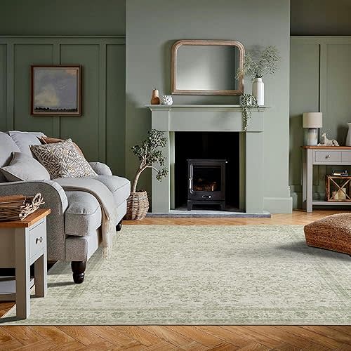 Sage Green Rug for Nursery Baby Girl,Boho Floral Washable Soft Faux Wool Cottagecore Area Rugs for Living Room Bedroom,5 x7,Light Green