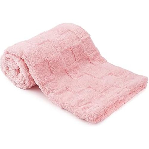 Plush Soft with Square Checkered Baby Blanket,Fleece Infant Toddler Blankets for Girls Boys,Warm Lightweight Breathable Newborn Receiving Blankets for Crib Stroller 30"×39" (Pink,Square)