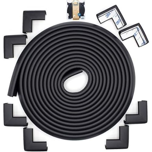 Roving Cove Slim-Fit Corner Edge Protector for Baby Proofing (Small 18ft Edge 8 Corners), Furniture Safety Bumper Guard, Soft NBR Rubber Foam, 3M Adhesive, Onyx Black