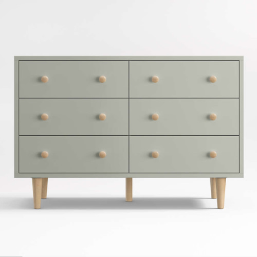 Finn Sage Green Wood Wide 6-Drawer Kids Dresser