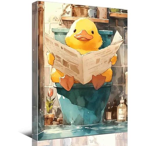 LIANCL Original-Cute Duck wall art,Bathroom Art Print,Pet Gift,Bathroom wall art For Memorabilia Gifts Living Room Bedroom Boy Girl Gifts Decoration Wall Art,8""x12"" canvas print with frame, red-8