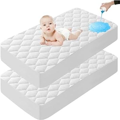 Lunsing 2 Pack Waterproof Crib Mattress Protector, Soft & Breathable Crib Mattress Pad Cover, 3-10 inches Deep Pocket, 52"x28", White