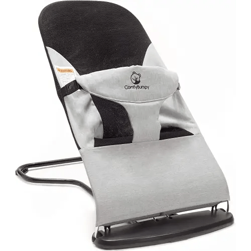ComfyBumpy Ergonomic Baby Bouncer Seat - Bonus Travel Carry Case - Safe, Portable Bouncing Chair with Adjustable Height Positions - Infant Sleeper Bouncy Seat Perfect for Newborn Babies (Grey)