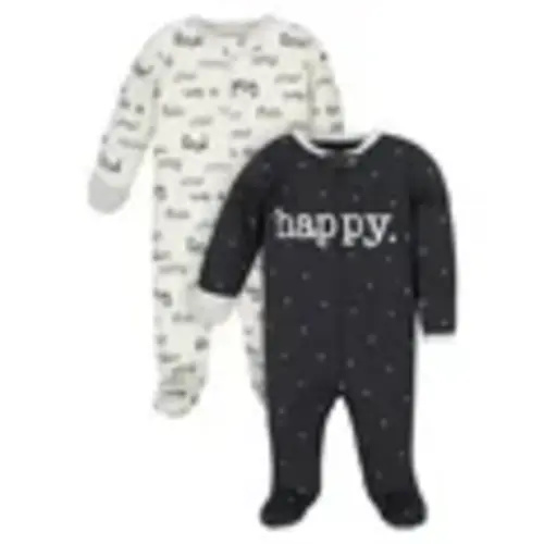 Wonder Nation Baby Neutral Zip Up Sleep ‘N Play Footed Pajamas, 2-Pack, Sizes Newborn - 6/9 Months