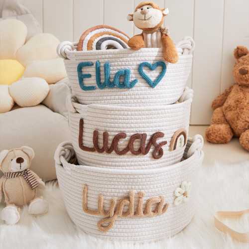Personalized Handmade Basket, Baby Gift, Baby Shower Gift Cotton Rope Basket, Baby Basket, Toy Basket Name Newborn Monogram Baby Name Gift