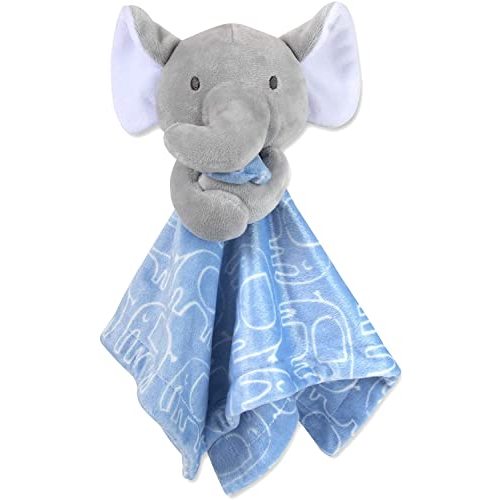 Minky Animal Snuggler Lovey Blanket for Kids, Babies, Boys, Girls, Gender Neutral Security Blanket with Stuffed Animal (Excellent Blue Elephant)