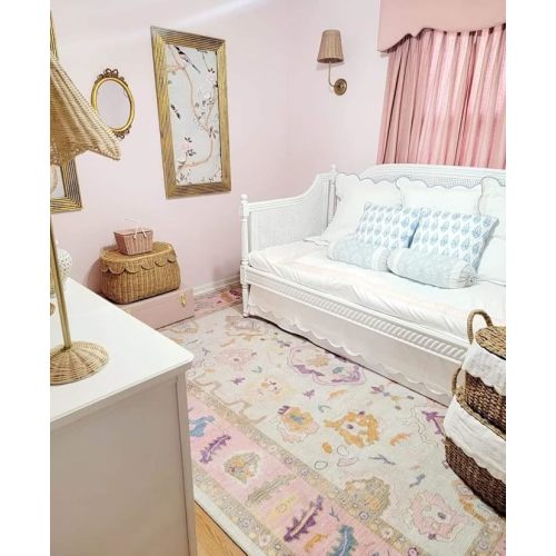 Modern Oushak Rug, Vintage Turkish Pink Oriental Antique Inspired Washable Extra Large Area Rugs, Luxury Living Room Bedroom Lounge Nursery 9' x 12'