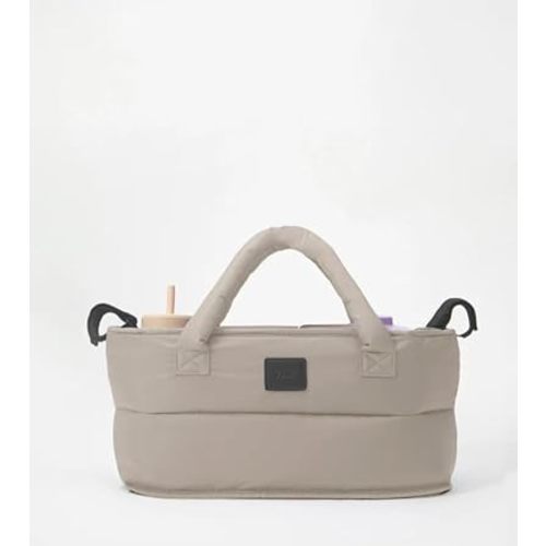 7 A.M. Universal Stroller Organizer Bag - Easy Grab Top Handles, Stroller Caddy with Cup Holder, 3 Open Compartments, Adjustable Stroller Straps & Zippered Wallet Pocket (Oat)