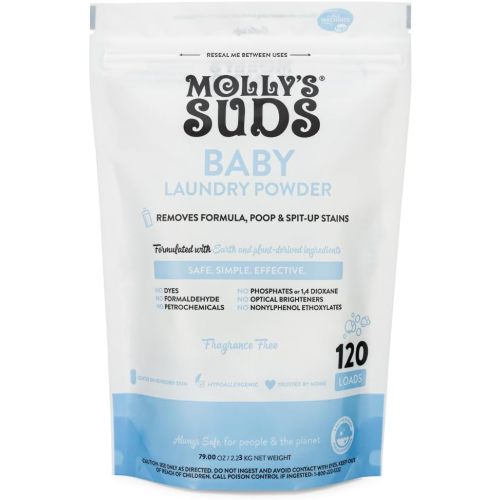 Molly's Suds Baby Laundry Detergent Powder | Removes Formula, Poop & Spit-Up Stains | Extra Gentle for Newborns (Fragrance Free)