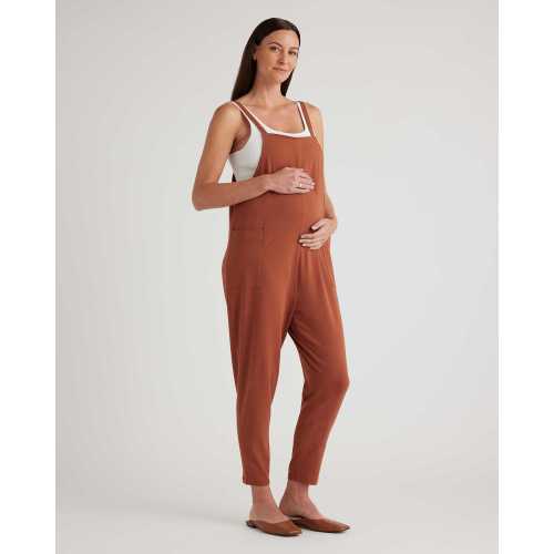 Organic Cotton Maternity Overalls in Rust