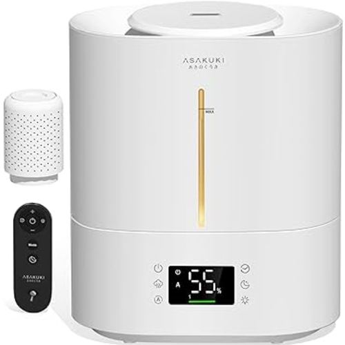 ASAKUKI Humidifiers for Home Bedroom, 4L Top Fill Cool Mist Ultrasonic Humidifiers for Baby Nursery & Plants Indoor - Humidifier Tank Cleaner, Adjustable Humidity Control, Auto Mode, Quiet Sleep Mode