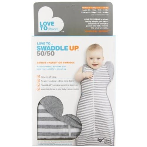 Love To Dream Swaddle UP- 50/50- Gray Stripe- Medium 13 - 18.5 lbs