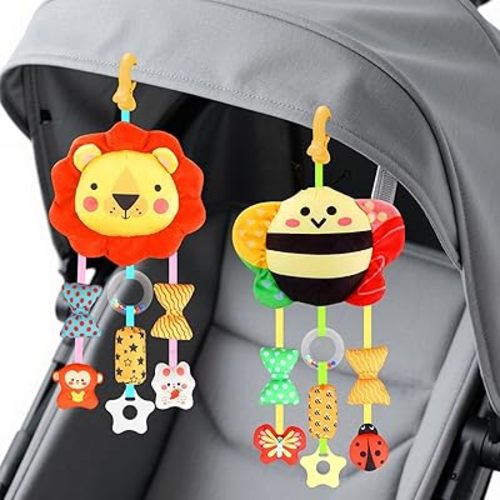 Baby Toys for 0 3 6 9 12 Months, Plush Animal Sensory Hanging Rattle,Newborn Interactive Soft Toys for Baby,Car Seat Stroller Toys Gift for Infant Boy Girl