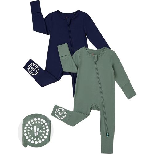 PATPAT Baby Footies Boys Girls - Bamboo Viscose - Zipper & Non-Slip Soles Romper Mitten - Footed & Footless Infant Clothes