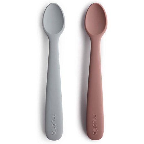 mushie Silicone Baby Feeding Spoons | 2 Pack (Stone/Cloudy Mauve)