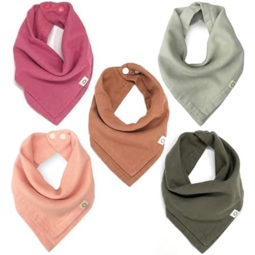 Kishu Baby Indi Fairtrade Organic Muslin Baby Bandana Bibs for Boys and Girls, 4-Way Reversible Drool Bib Set