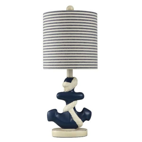 22 in. Molded Nautical Anchor Base in Navy and White Indoor Table Lamp with Fabric Shade
