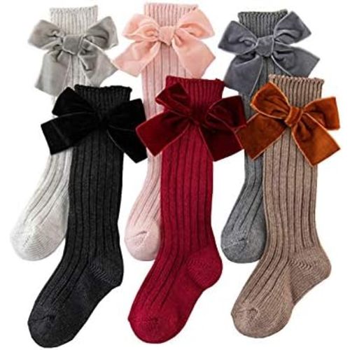 Baby Girls Knee High Socks Bow Knit Bowknot Socks Tube Ruffled Stockings for 0-7Years