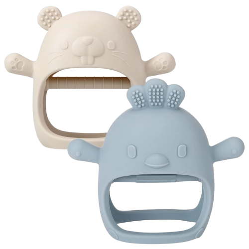 ROXANEPIG 2 Pack Baby Teething Toys, Teether for Baby, Silicone Mitten Teething Toys for Babies, Baby Teethers Toys 0-3-6-12 Months, Chew Toys Hand Pacifier for Soothing Teething Pain Relief