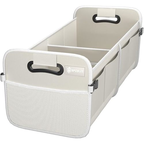 Sposuit Trunk Organizer for Car - 70L Collapsible Trunk Storage with 11 Pockets & Reinforced Handles, SUV Trunk Organizers for Grocery Cargo(White)