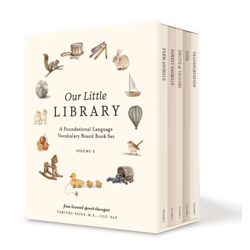 Our Little Library: A Foundational Language Vocabulary Board Book Set For Babies, Including Farm Animals, Forest Animals, Fruits And Veggies, Toys, And Transportation Book By Tabitha Paige, (Boxed Set) | Indigo