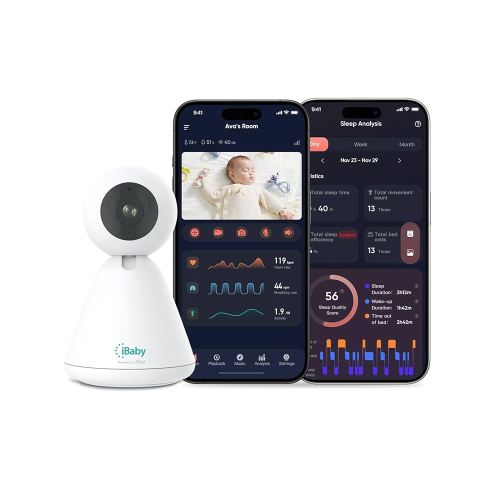 iBaby i20 Smart Baby Monitor & Wall Mount - 1080P Video Camera, Contactless, Monitor Heart Rate, Breathing & Sleep,Sound Machine, No Subscription, 2-Way Audio, Cry & Safety Alerts, Night Vision