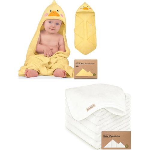 KeaBabies Baby Hooded Towel and Baby Washcloths for Newborn, Kids - Baby Towel, Toddler Towels, Hooded Towels for Baby - Bath Baby Towels, Face Towel, Face Cloths